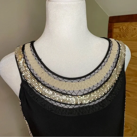 Studio I Black & Beige Sleeveless Paisley Print Studded Dress 8 - Picture 4 of 9